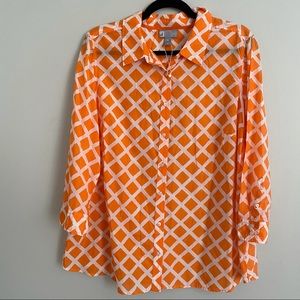 - JCPenny silk blend button up blouse geometric pattern size 1X